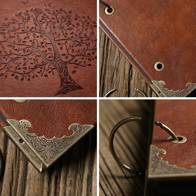ADVcer Photo Album DIY Scrapbook (10x10 inch 50 Pages Double Sided), Vintage Leather Cover Three-Ring Binder Family Picture Booth with 9 Color 408pcs Self Adhesive Photos Corners for Memory Keep, Tree - Image 3